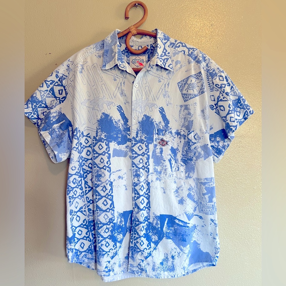 Vintage Gotcha Surf Wear Hawaiian Tribal Mens Botton Shirt 80's 90's